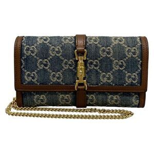 Gucci Wallet Jackie 1961 652681 Navy Dark Brown And Ivory Chain Wallet Leather